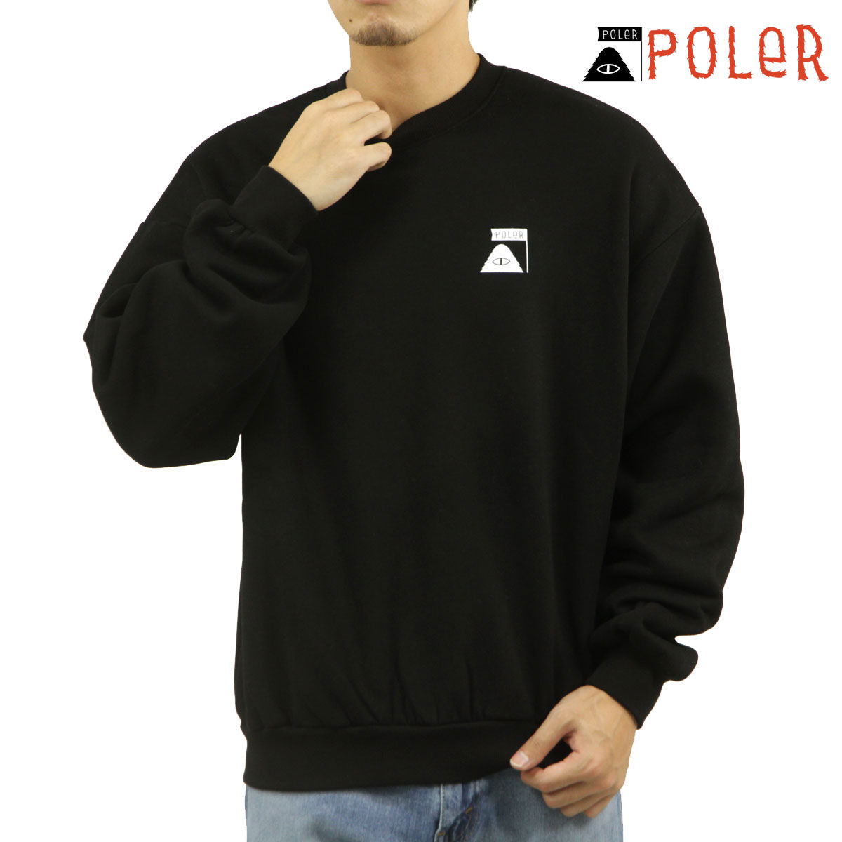 【ポイント10倍 7/19 20:00～7/26 1:59】 ポーラー メンズ スウェット 正規販売店 POLER クルーネック ロゴ ロンT SUMMIT CREW FLEECE D 243MCV0053-BLK BLACK｜ブランド品セレクトショップ MIXON
