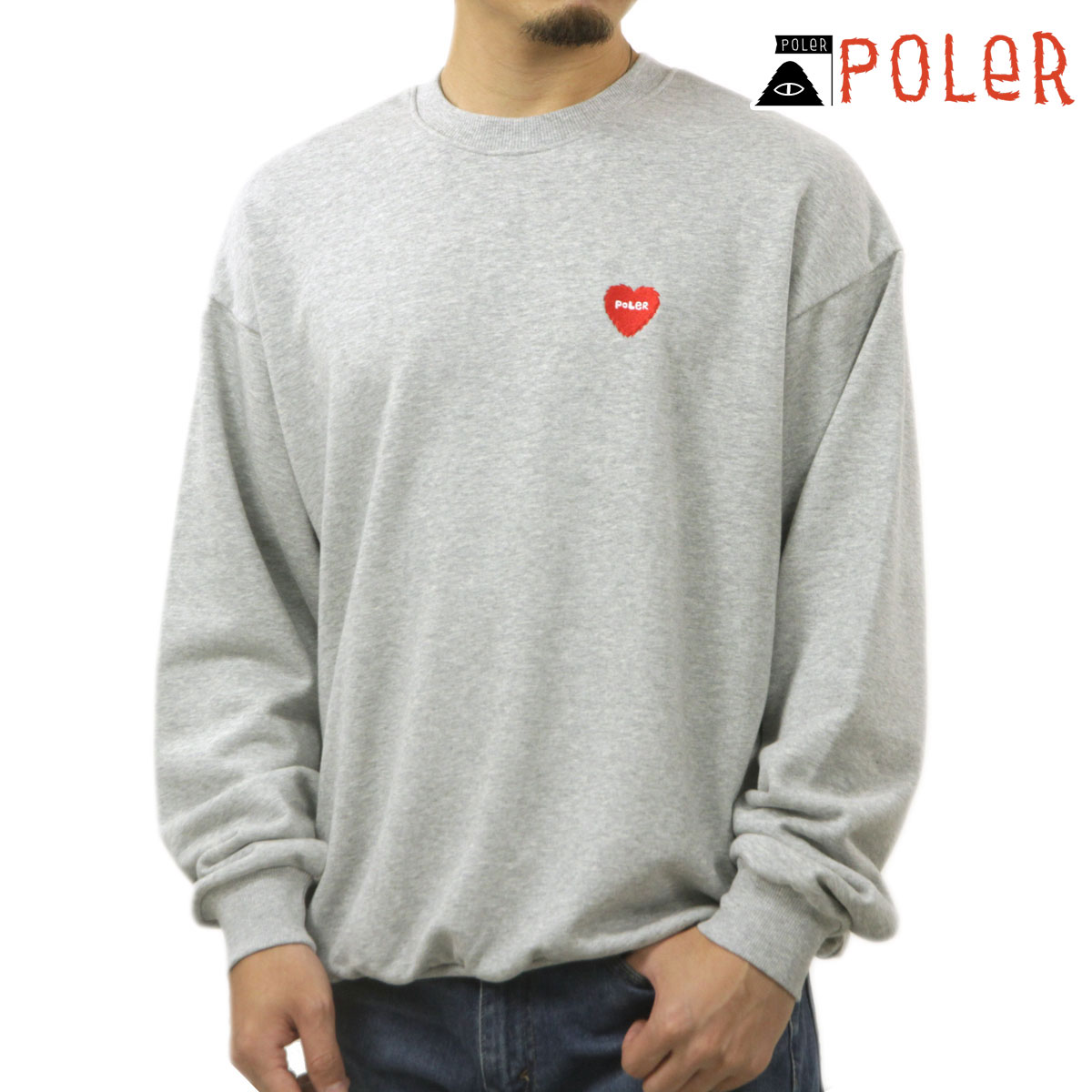 ポーラー メンズ スウェット 正規販売店 POLER クルーネック トレーナー FURRY HEART CREW 253MCV0043-HGY HEATHER GRAY 9,447円