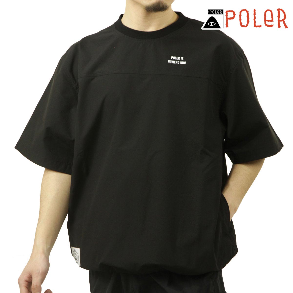 ポーラー メンズ 半袖Tシャツ 正規販売店 POLER クルーネック ナイロン バックプリント STRETCH RIP BAGGY S/S SHORT SLEEVE TEE DC 251MCV0034-BLK BLACK