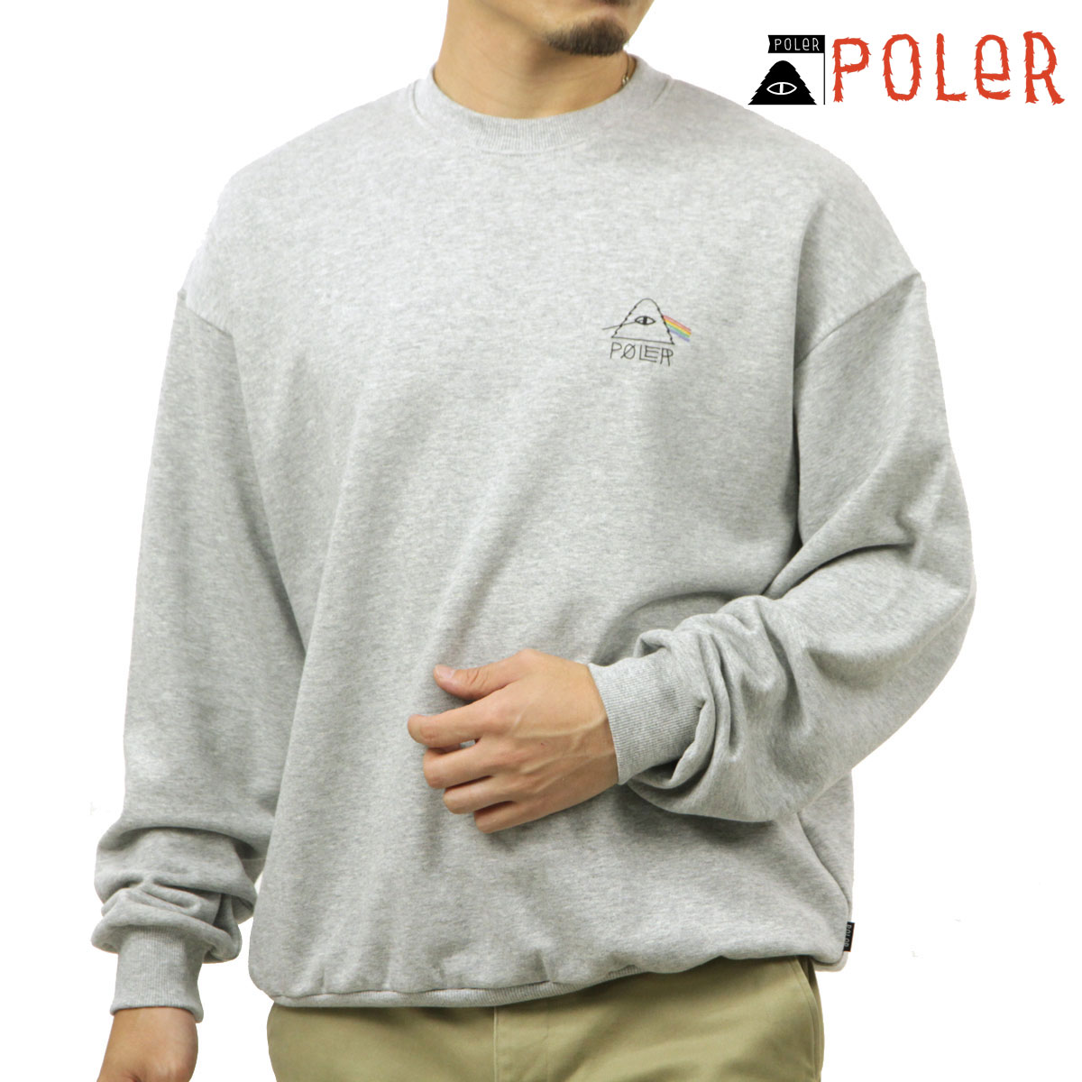 ポーラー メンズ スウェット 正規販売店 POLER クルーネック ロゴ トレーナー PSYCHEDELIC LOGO CREW 253MCV0041-HGY HEATHER GRAY