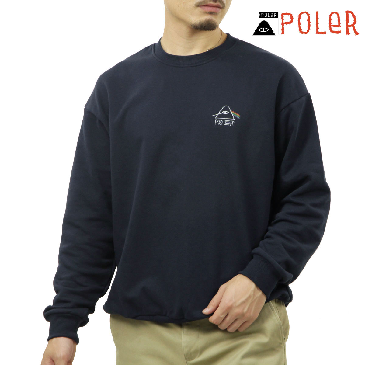 ポーラー メンズ 流汗 置き目売りわたす店 POLER 労働者の一団素っ首 ロゴタイプ 調教師 PSYCHEDELIC LOGO CREW 253MCV0041-NVY NAVY 父の日 差し上げ物 ラッピング