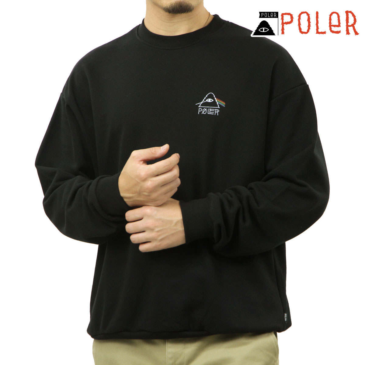 ポーラー メンズ 流汗 置き目売りわたす店 POLER 労働者の一団素っ首 ロゴタイプ 調教師 PSYCHEDELIC LOGO CREW 253MCV0041-BLK BLACK 父の日 差し上げ物 ラッピング