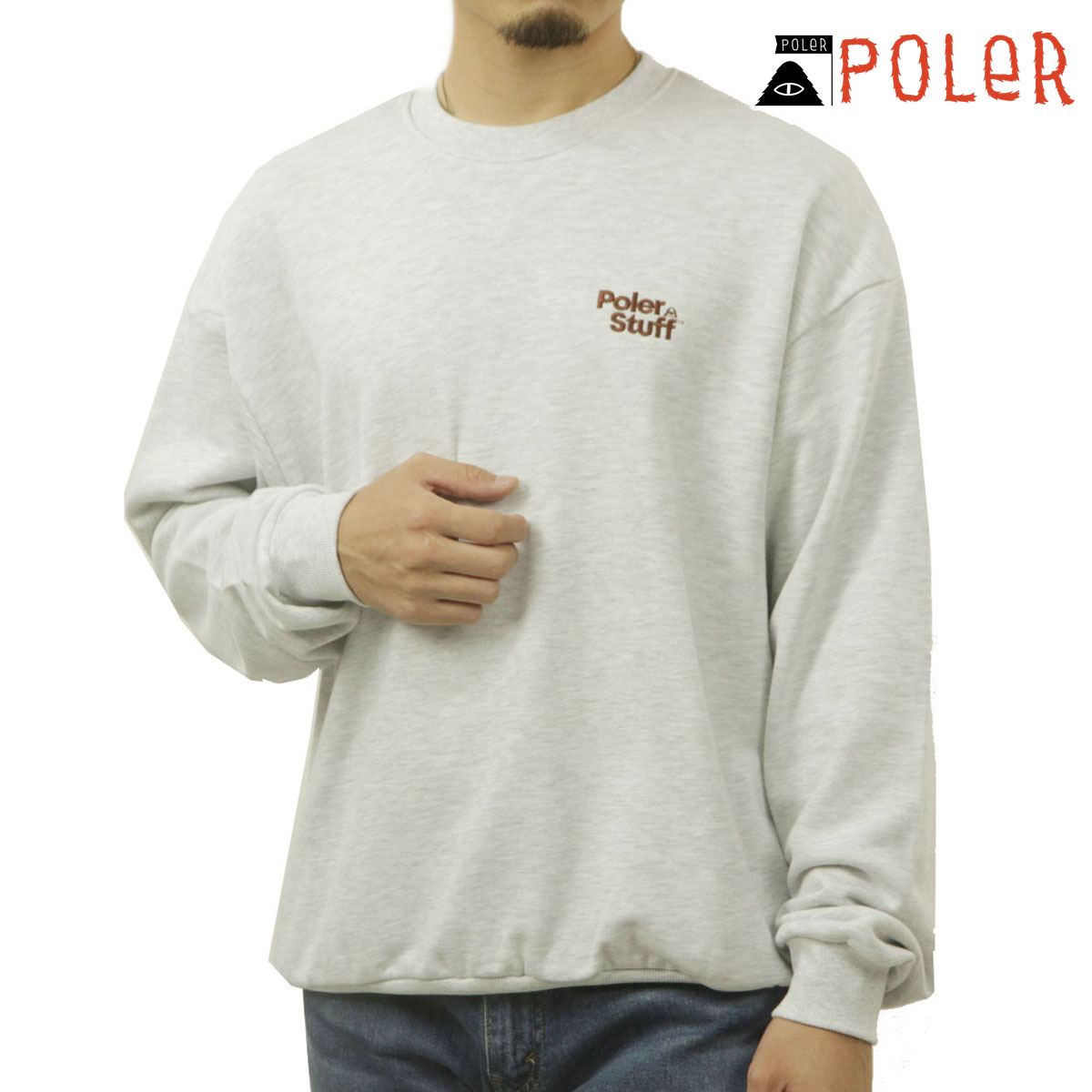 ポーラー メンズ 流汗 置き目売りわたす店 POLER 労働者の一団素っ首 調教師 POLER STUFF CREW 253MCV0042-AGY ASH GRAY 父の日 差し上げ物 ラッピング