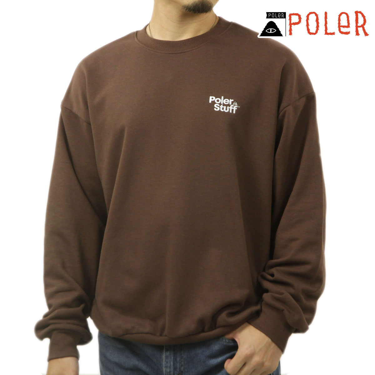 ポーラー メンズ 流汗 置き目売りわたす店 POLER 労働者の一団素っ首 調教師 POLER STUFF CREW 253MCV0042-BRN BROWN 父の日 差し上げ物 ラッピング
