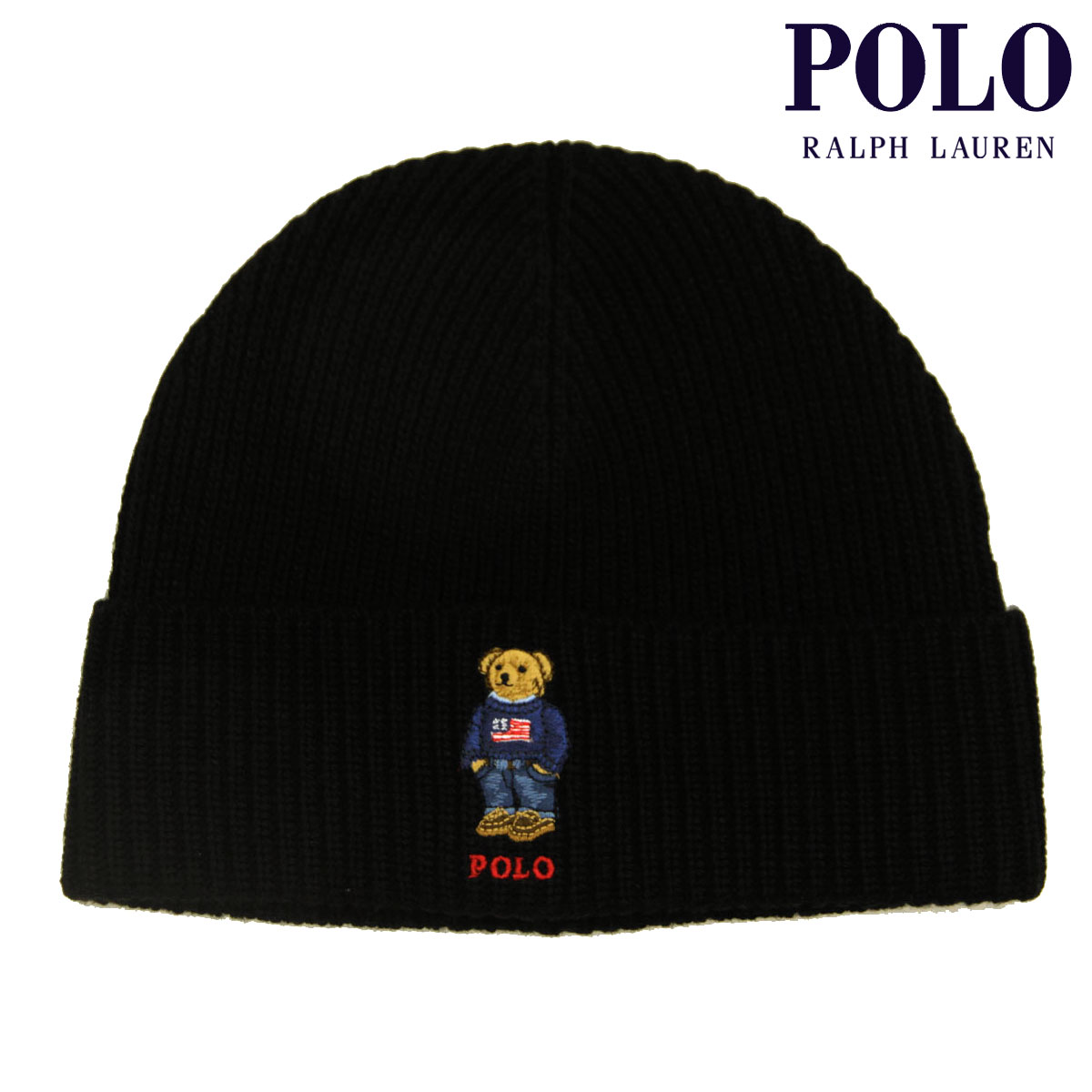 ポロ ラルフローレン メンズ レディース ニットキャップ 正規品 POLO RALPH LAUREN ポロベア ニット帽 ビーニー SOLID FLAG BEAR BEANIE PC1030 001 POLO BLACK
