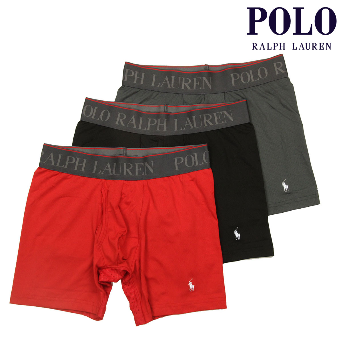 【尖んがり10倍 6/4 20:00～6/11 1:59】 ポロ ラルフローレン メンズ ボクサーズボン下 定め事品 POLO RALPH LAUREN 下着類 アンダー御召しもの 3枚組 3 PACK 4D FLEX PERFORMANCE AIR BOXER BRIEF PANTS L5BBP3 RP02 RL2000 RED/POLO BLACK/CHARCOAL  父の日 差し上げ物 ラッピング