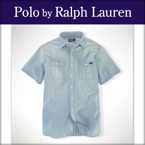 ポロ ラルフローレン シャツ メンズ 正規品 POLO RALPH LAUREN 半袖シャツ Short-Sleeved Chambray Shirt BLUE