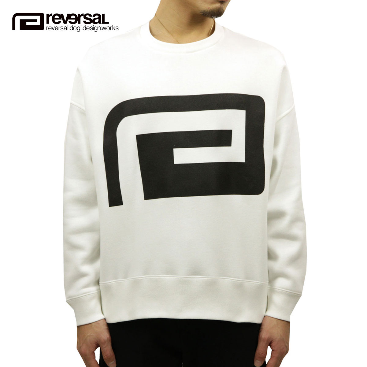 リバーサル スウェット メンズ 正規販売店 REVERSAL rvddw トレーナー フリース ロゴデザイン BIG SILHOUETTE LOGO CREW NECK SWEAT rv19aw016 WHITE