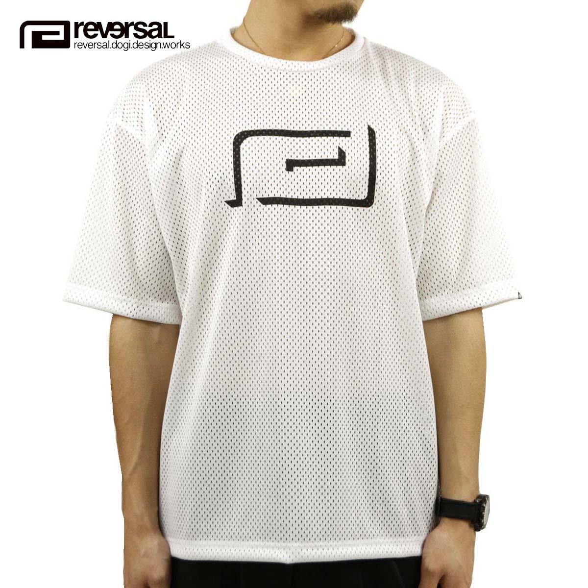 リバーサル Tシャツ 正規販売店 REVERSAL rvddw  半袖Tシャツ クルーネック メッシュ地 SHADOW LOGO DOT MESH TEE rv20ss608 WHITE