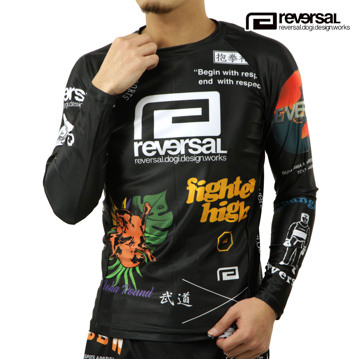 リバーサル メンズ 長袖ラッシュガード 正規販売店 REVERSAL クルーネック ロングスリーブ ALL STAR LONG RASH GUARD 黒 rv25aw601-BK BLACK