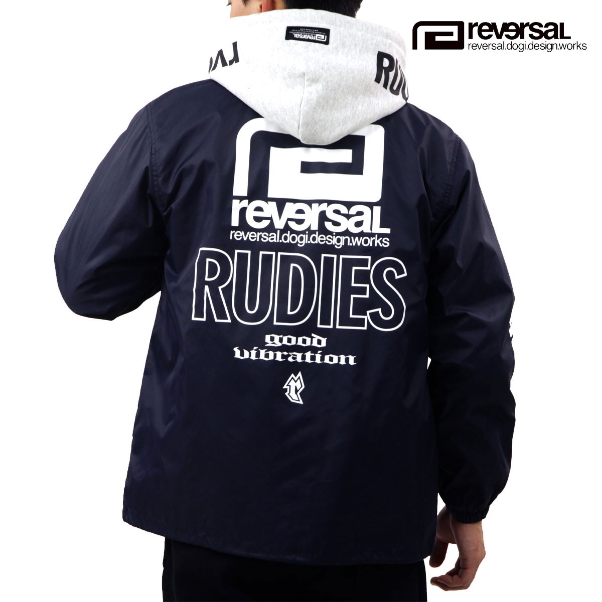 リバーサル メンズ コーチジャケット 正規販売店 REVERSAL ルーディーズ バックプリント アウター RUDIE'S x reversal COACH JACKET ﾈｲﾋﾞｰ rvrud302 NV NAVY｜ブランド品セレクトショップ MIXON