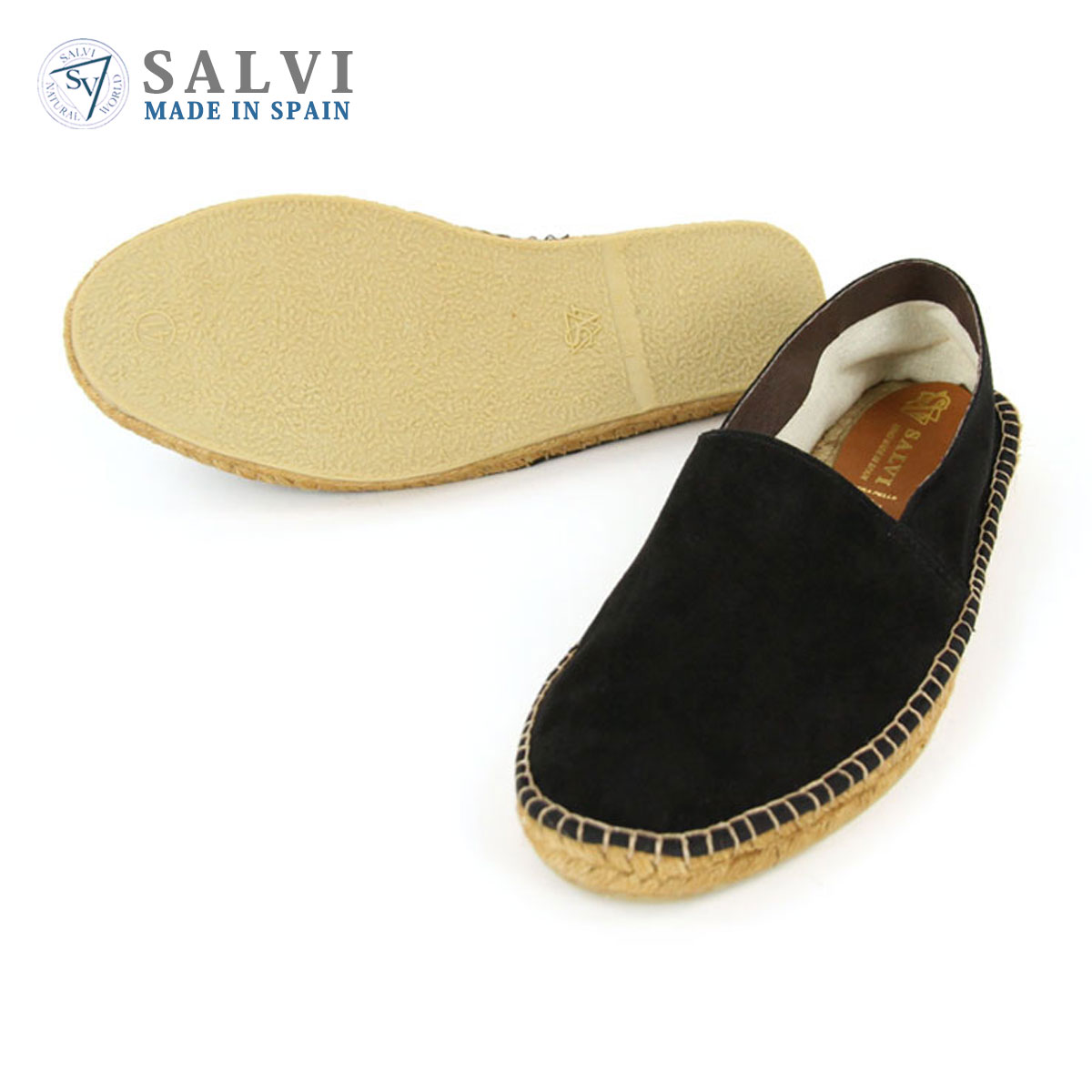 サルヴィ SALVI シューズ 定まり売りわたす店 エスパドリーユ ESPADRILLE SUEDE PP SHOES エスパドリーユ スエードクロスシューズ 44-152 NEGRO BLACK 父の日 差し上げ物 ラッピング