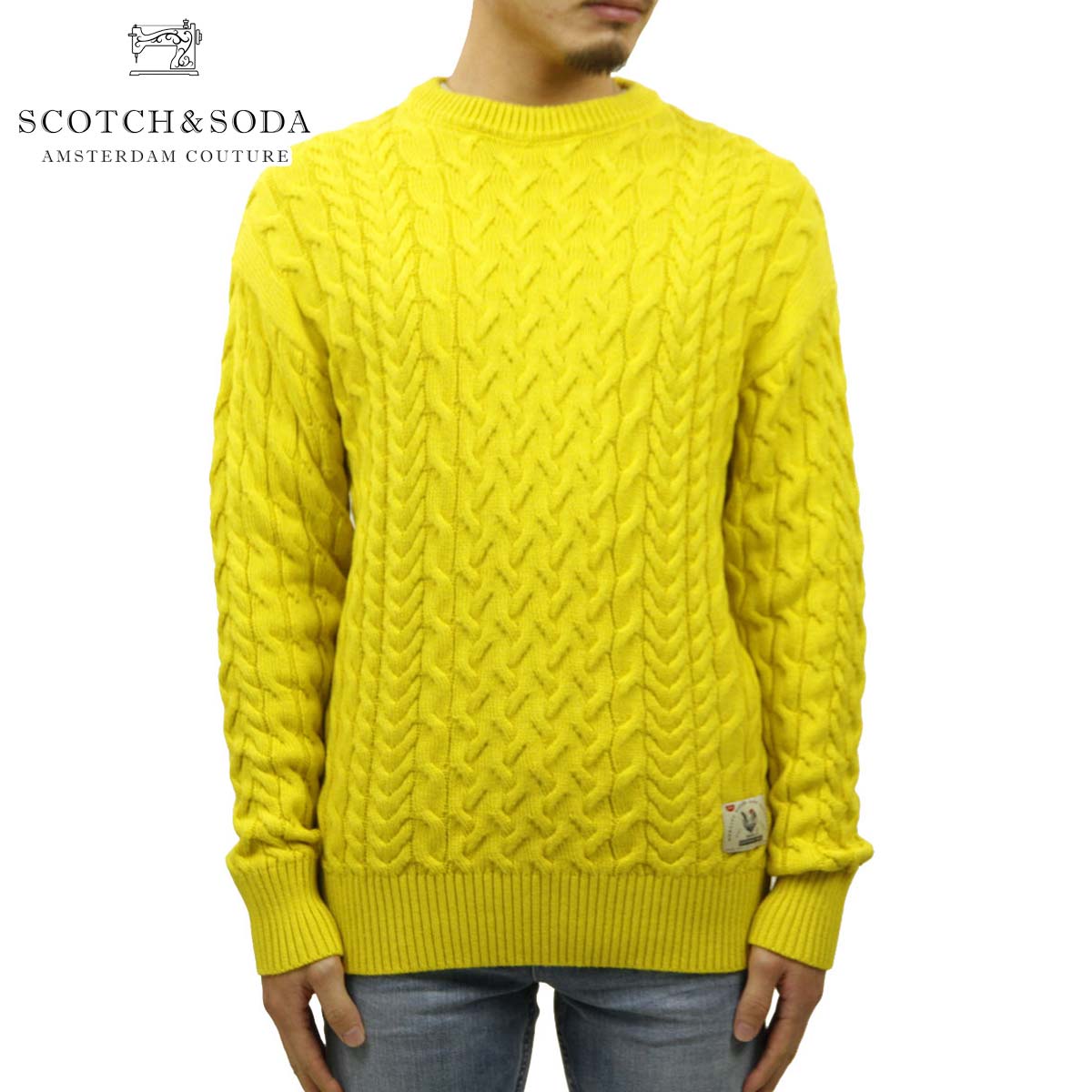 スコッチアンドソーダ セーター メンズ 正規販売店 SCOTCH＆SODA クルーネックセーター WOOL COTTON-BLEND CREWNECK PULL IN CABLEKNIT BARN YELLOW 152349 85407 41 17,885円
