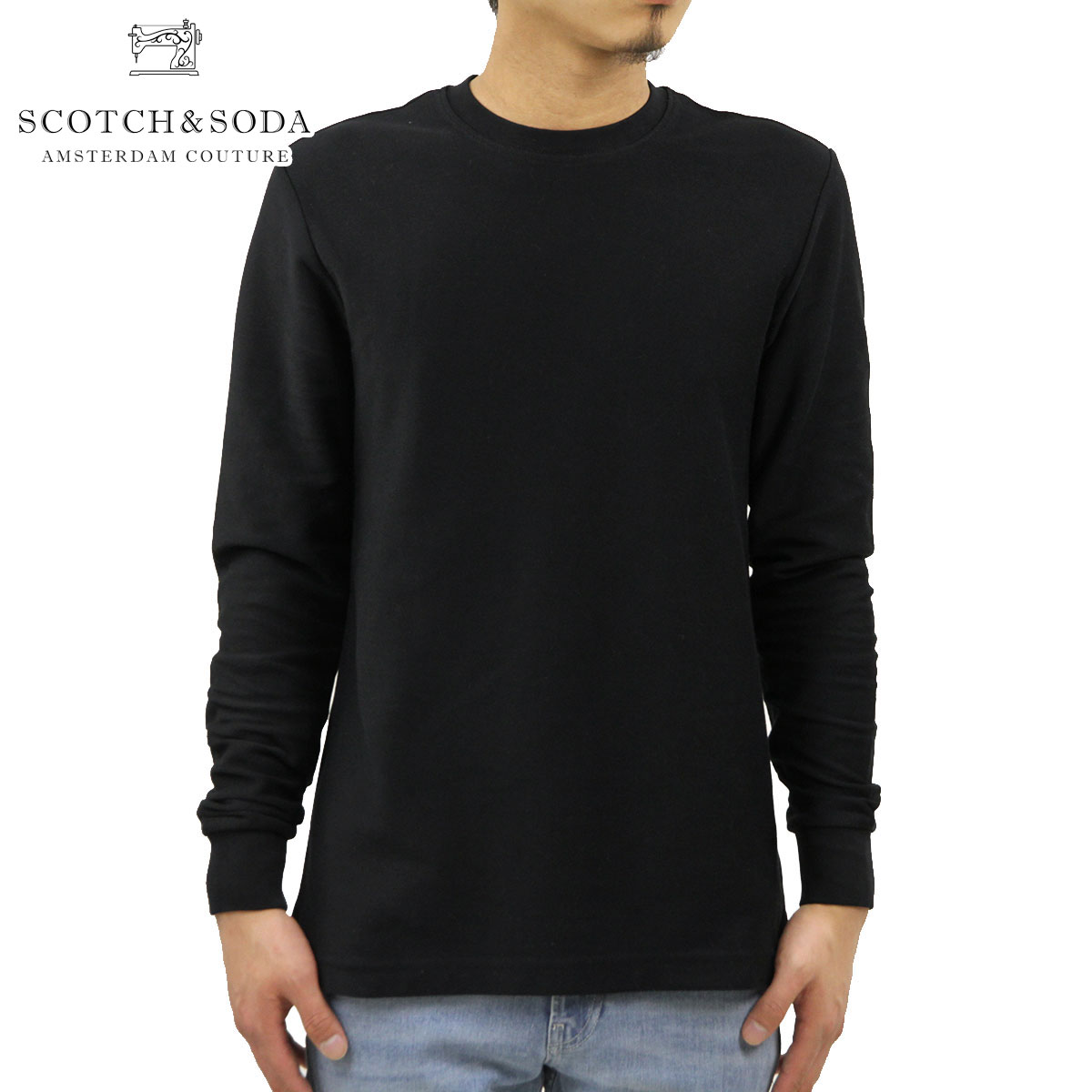 【ポイント10倍 7/19 20:00～7/26 1:59】 スコッチアンドソーダ Tシャツ ロンT メンズ 正規販売店 SCOTCH＆SODA 長袖Tシャツ クルーネックTシャツ TWILL-STRUCTURED JERSEY LONGSLEEVE TEE 155329 0008 13409 08 BLACK｜ブランド品セレクトショップ MIXON