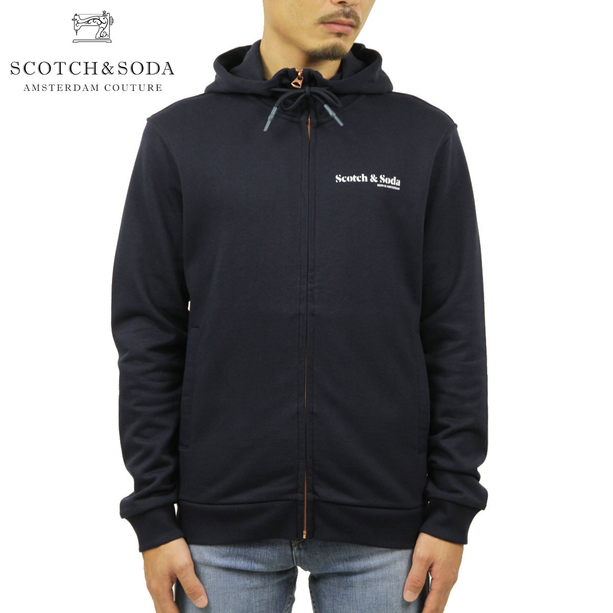 スコッチアンドソーダ パーカー メンズ 正規販売店 SCOTCH&SODA ジップアップパーカー オーガニックコットン ORGANIC COTTON FELPA ZIP-THRU HOODIE D NIGHT 162347 0002 43811 78