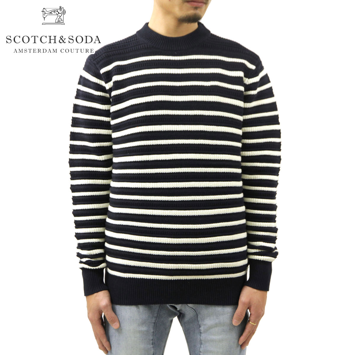 スコッチアンドソーダ セーター メンズ 正規販売店 SCOTCH＆SODA ニット クルーネック セーター ボーダー柄 STRIPED STRUCTURE-KNITTED COTTON PULLOVER SWEATER COMBO A 164020 0217 45418 89