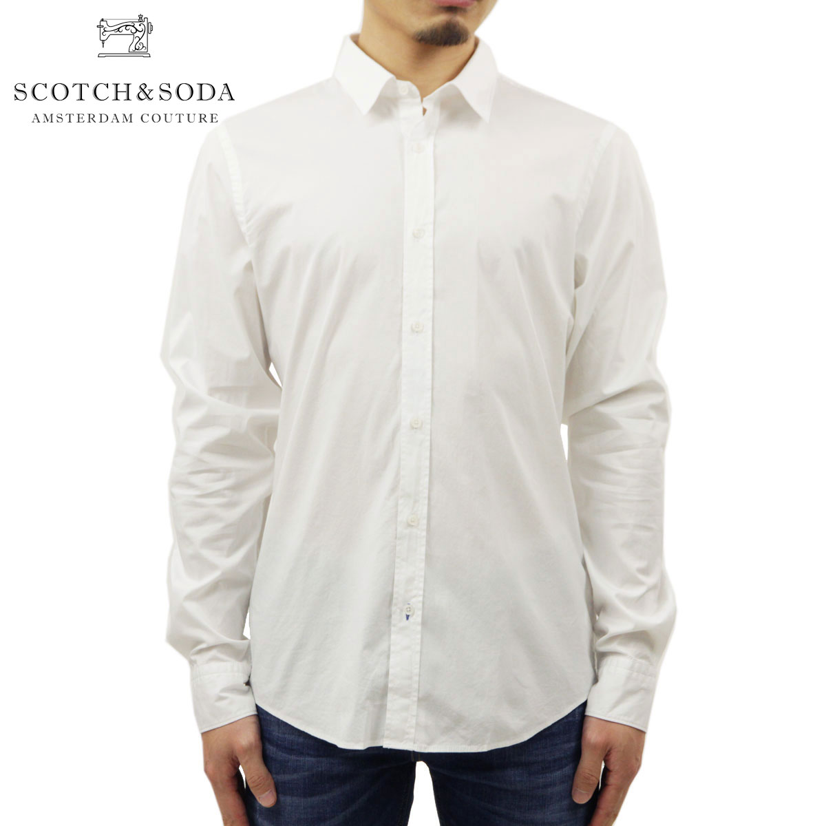 スコッチアンドソーダ プルオーバー メンズ 置き目売りわたす店 SCOTCH＆SODA Yシャツ 長袖プルオーバー お召しものプルオーバー ベーシック ORGANIC COTTON ELASTANE SLIM FIT SHIRTS 165316 0006 51451 00 WHITE 父の日 差し上げ物 ラッピング