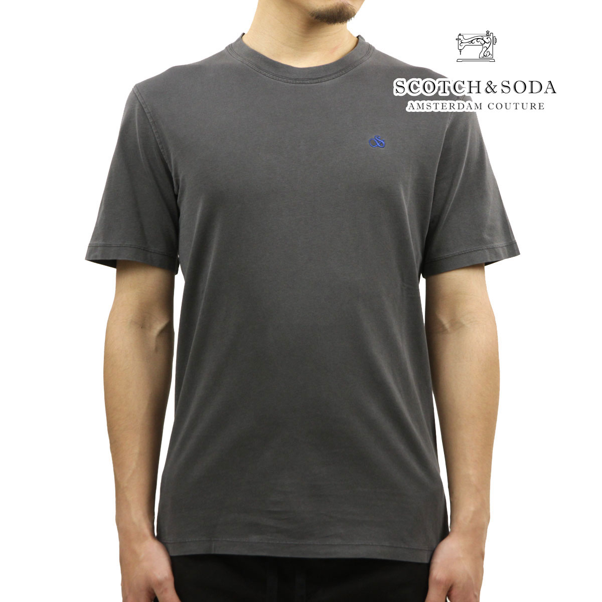 スコッチアンドソーダ メンズ Tシャツ 正規販売店 SCOTCH＆SODA ロゴ 刺繍 シンプル 半袖Tシャツ GARMENT DYE LOGO EMBROIDERY TEE 171685 0008 74403 08 BLACK