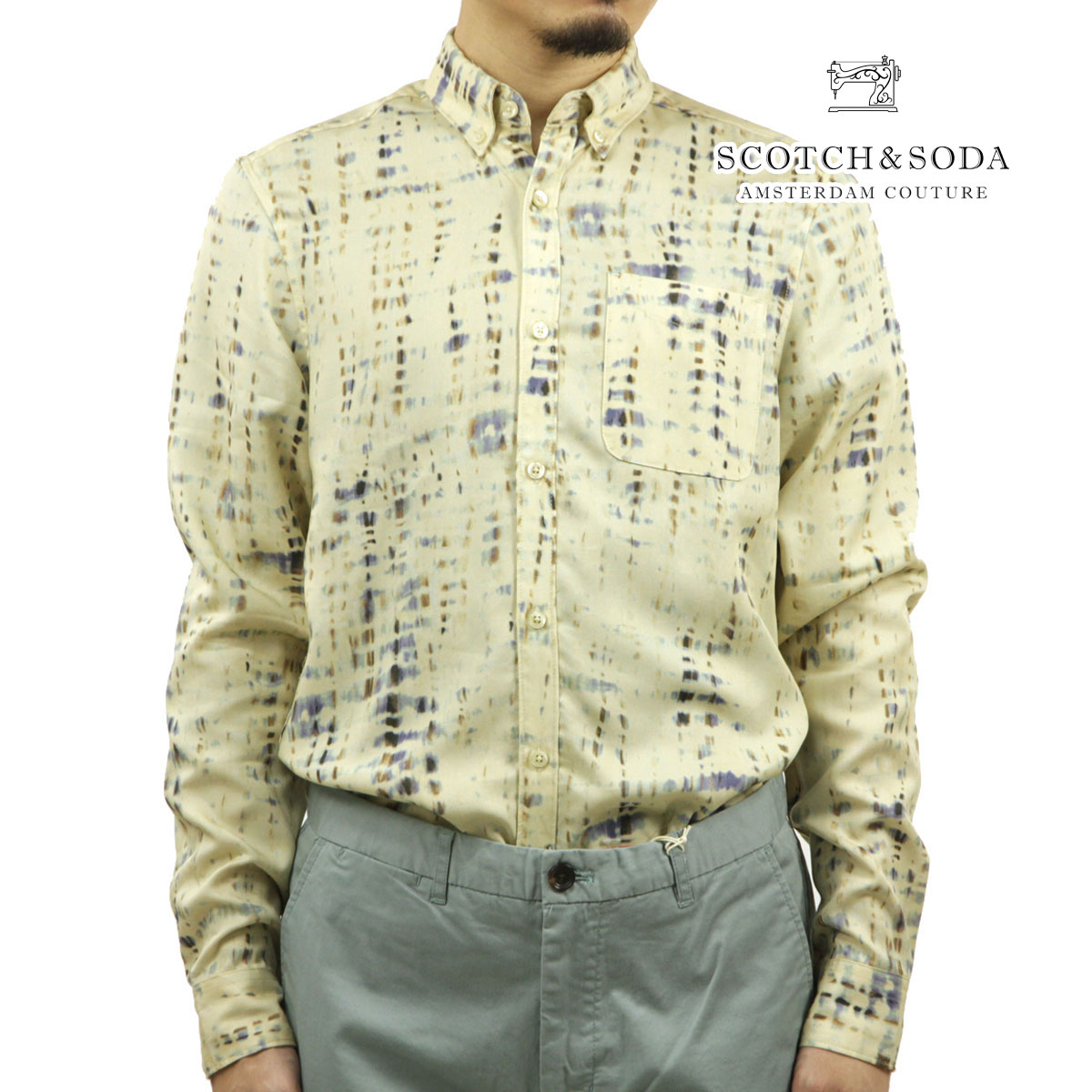 【ポイント10倍 4/4 20:00～4/10 1:59】 スコッチアンドソーダ メンズ 長袖シャツ 正規販売店 SCOTCH＆SODA ボタンダウン カジュアルシャツ ALL-OVER PRINTED SHIRT 162923 0217 COMBO A