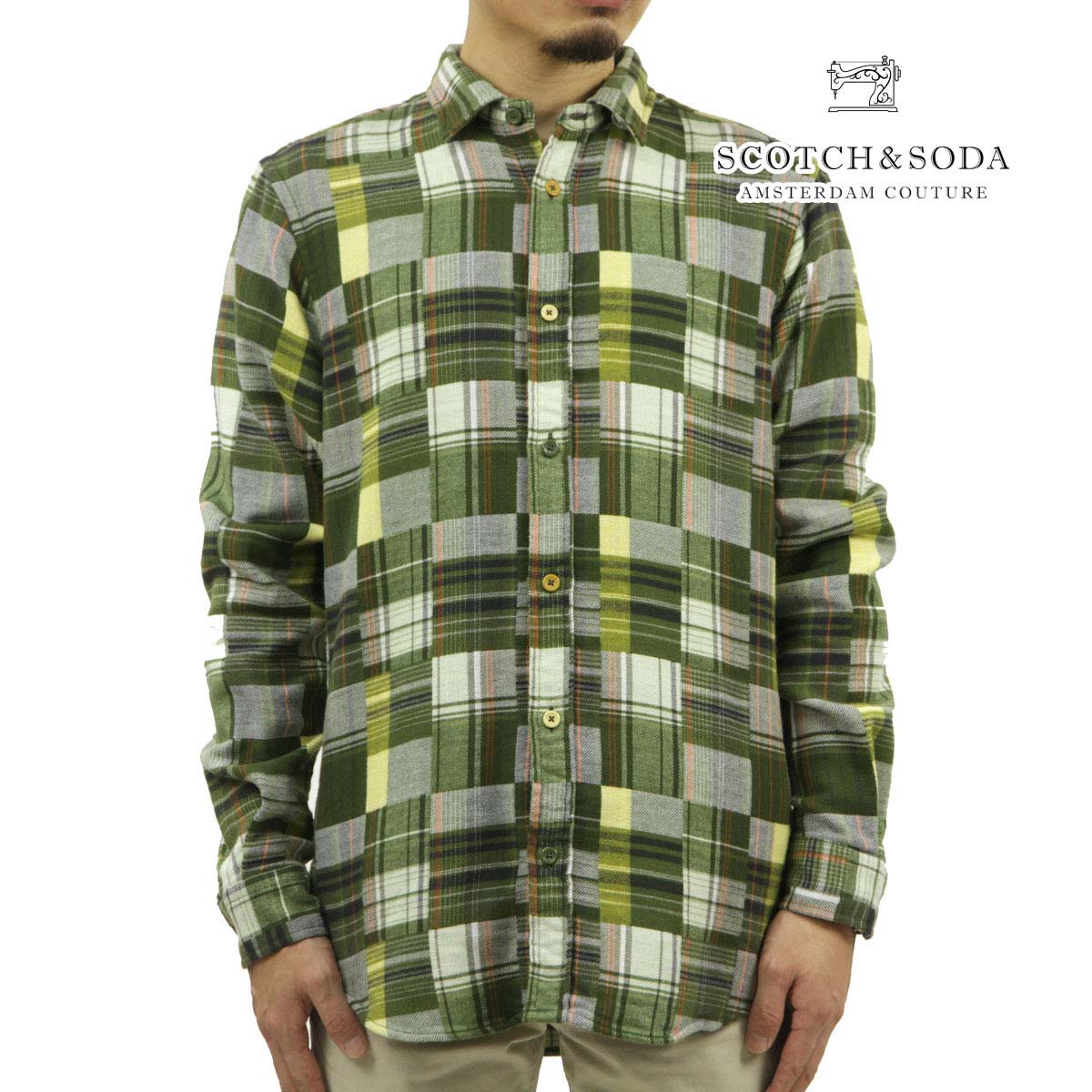 【ポイント10倍 4/4 20:00～4/10 1:59】 スコッチアンドソーダ メンズ ネルシャツ 正規販売店 SCOTCH＆SODA 長袖 チェックシャツ FLANNEL CHECK SHIRT 172940 6481 81409 59 GREEN CHECK
