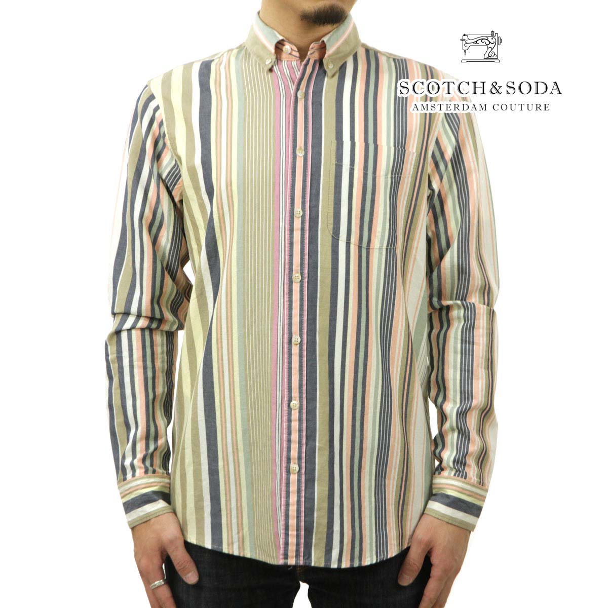 スコッチアンドソーダ メンズ 長袖シャツ 正規販売店 SCOTCH＆SODA ボタンダウン ストライプ コットン REGULAR-FIT ORGANIC COTTON STRIPED OXFORD SHIRTS COMBO C 169723 0219 71412 39｜ブランド品セレクトショップ MIXON