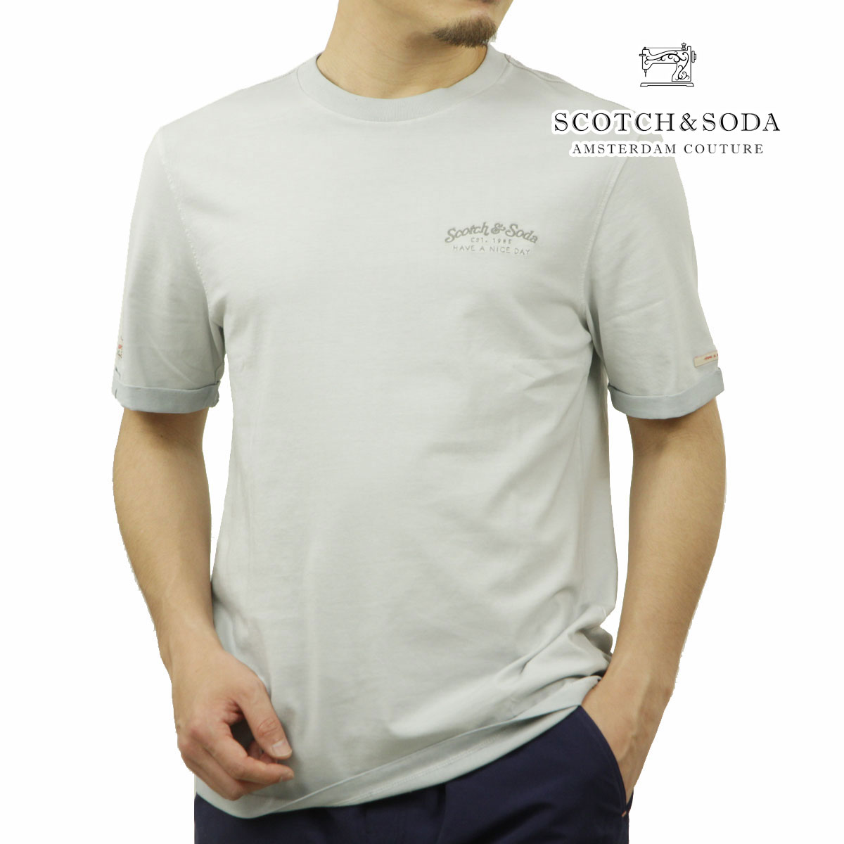 スコッチアンドソーダ メンズ 半袖Tシャツ 正規販売店 SCOTCH＆SODA クルーネック GARMENT DYE LEFT CHEST ARTWORK T-SHIRT P 175561 7276 14405 03 SLOUDY SKIES