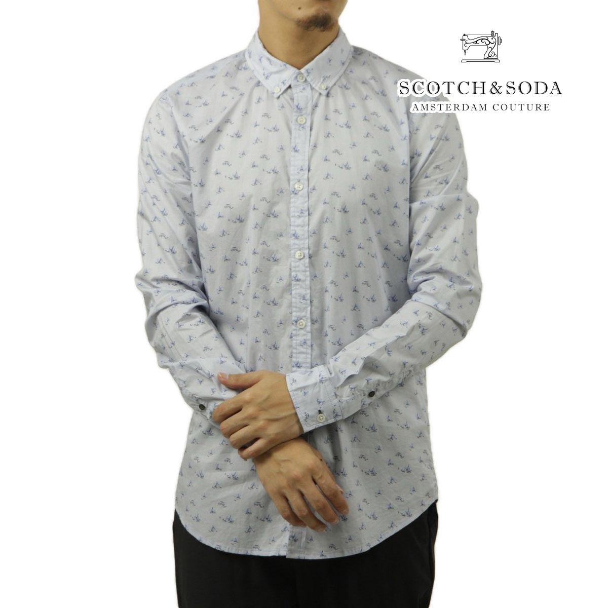 【ポイント10倍 4/4 20:00～4/10 1:59】 スコッチアンドソーダ メンズ 長袖シャツ 正規販売店 SCOTCH＆SODA ボタンダウン DITSY AOP SHIRT P 175483 7141 11413 69 NAVAL FLAG AOP