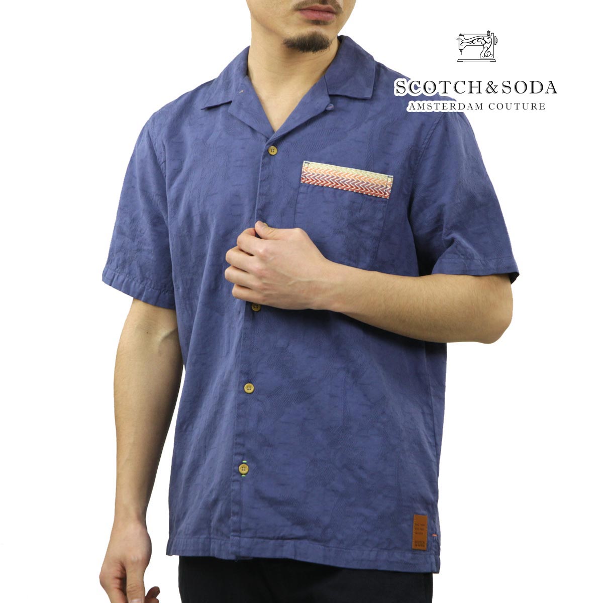 【ポイント10倍 4/4 20:00～4/10 1:59】 スコッチアンドソーダ メンズ 開襟シャツ 正規販売店 SCOTCH＆SODA 半袖シャツ アロハシャツ JACQUARD SHORTSLEEVE SHIRT 166017 4622 INDIGO