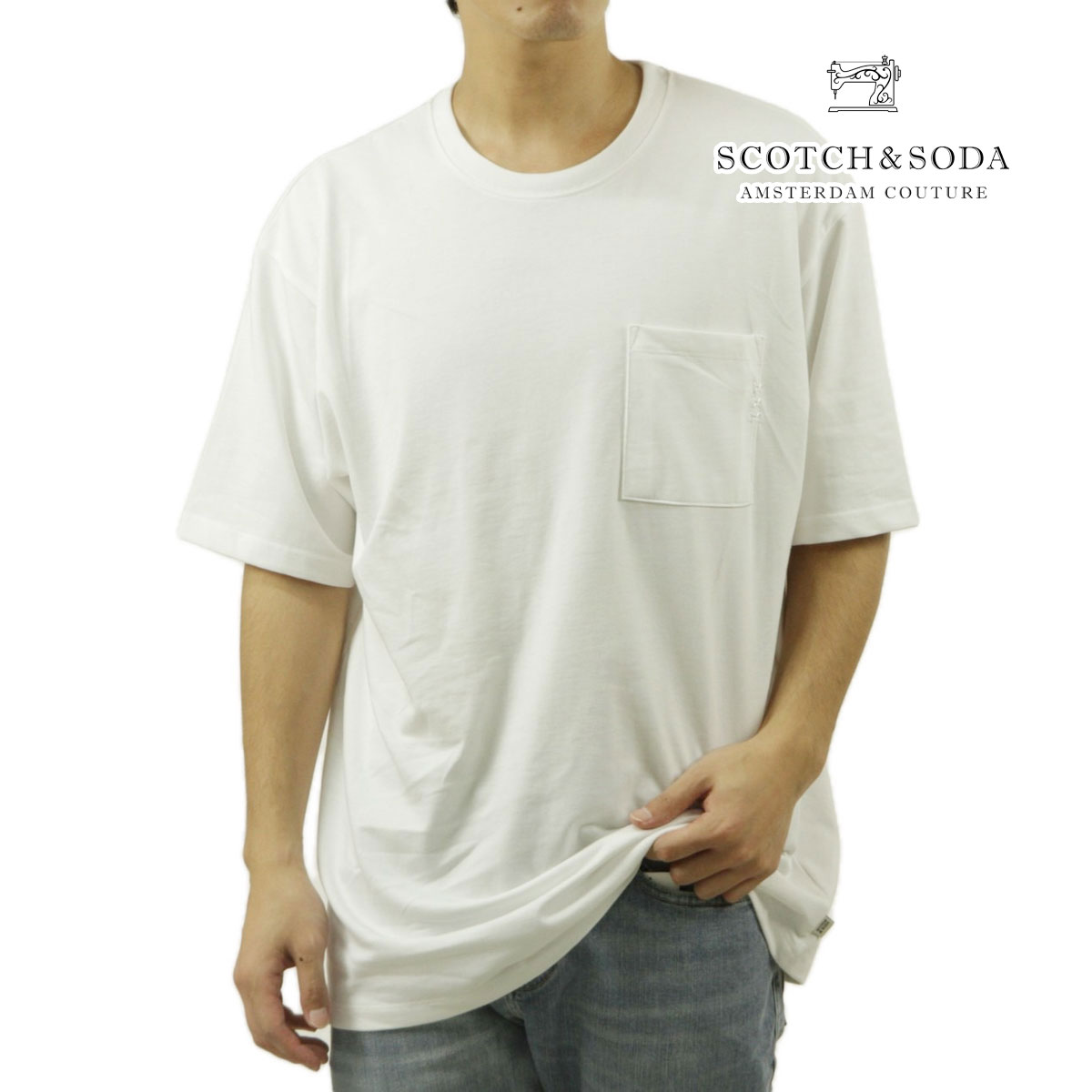 スコッチアンドソーダ メンズ 半袖Tシャツ 正規販売店 SCOTCH＆SODA クルーネック ポケT CORE 3 CROSSES ESSENTIALS LOOSE FIT FRONT POCKET T-SHIRT WHITE 179193 100 54405 34405 00