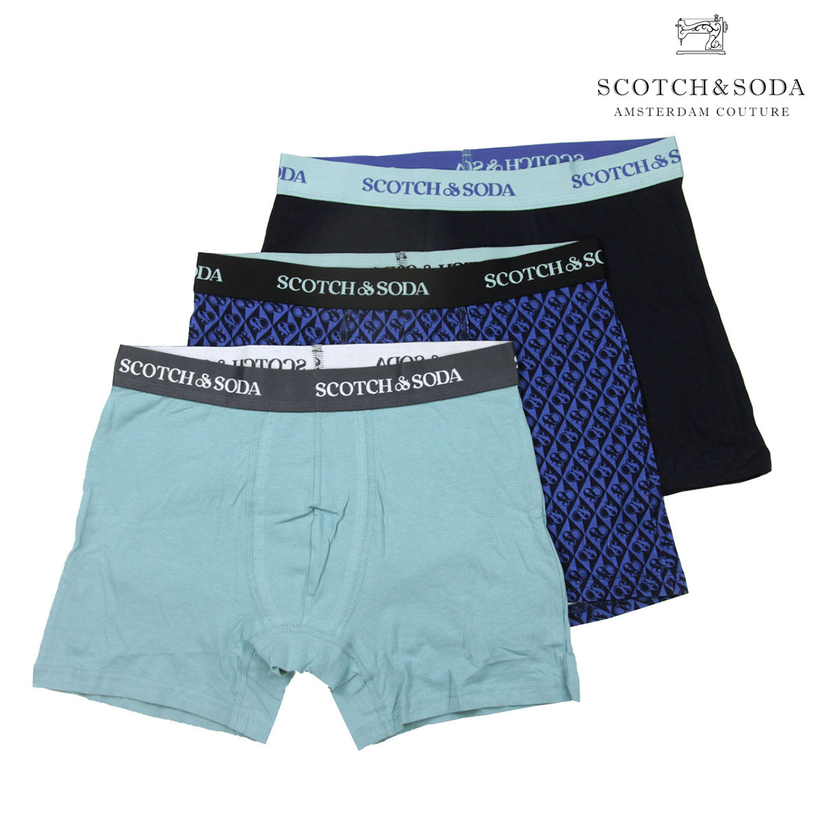 【ポイント10倍 4/4 20:00～4/10 1:59】 スコッチアンドソーダ メンズ ボクサーパンツ 正規販売店 SCOTCH＆SODA 3枚組 アンダーウェア コットン 3 PACK MENS COTTON STRETCH BOXER PANTS 152028 313 GREEN / BLUE