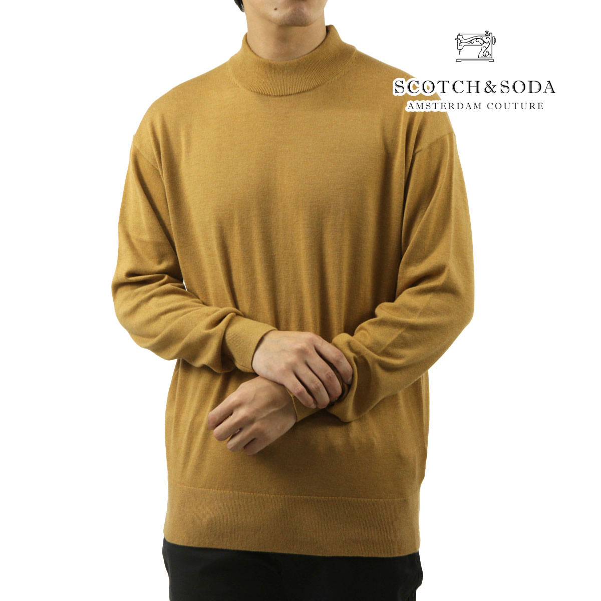 スコッチアンドソーダ メンズ セーター 正規販売店 SCOTCH＆SODA モックネック 長袖 ニット CORE DROPPED SHOULDER MOCK NECK PULLOVER SWEATER D 179184 25403 LIGHT CAMEL