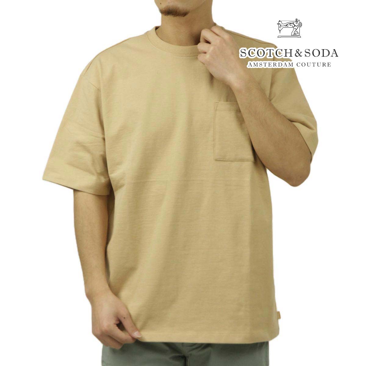 スコッチアンドソーダ メンズ 半袖Tシャツ 正規販売店 SCOTCH&SODA クルーネック ポケT SEASONAL CORE 3 CROSSES LOOSE FIT POCKET T-SHIRT M 180040 260 34402 32 SOFT CAMEL