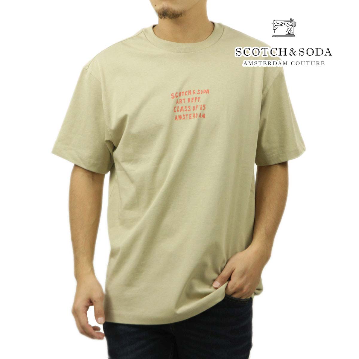 スコッチアンドソーダ メンズ 半袖Tシャツ 正規販売店 SCOTCH＆SODA クルーネック RELAXED-FIT ARTWORK T-SHIRT 181703 260 44405 32 PLAZA TAUPE