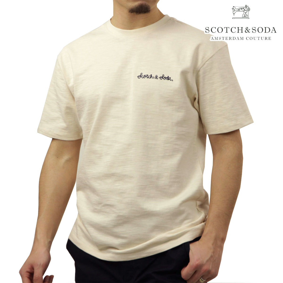 スコッチアンドソーダ メンズ 半袖Tシャツ 正規販売店 SCOTCH&SODA クルーネック シンプル SLUB YARN CHEST POCKET ARTWORK RELAXED FIT T-SHIRT EGGNOG 182285 270 54404 31