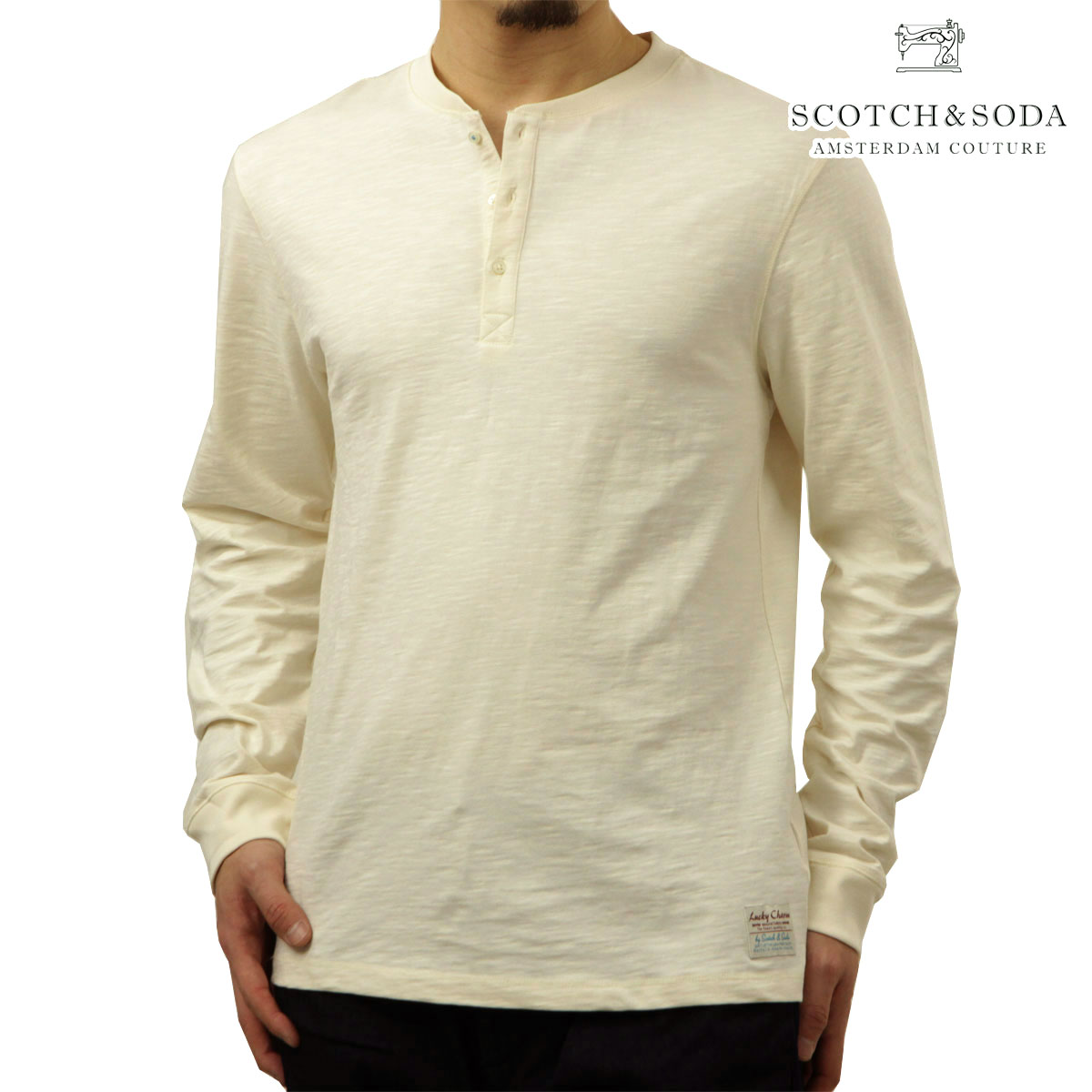 スコッチアンドソーダ メンズ 長袖ティーシャツ 定まり売りわたす店 SCOTCH\u0026SODA ヘンリーのど首 ロンT HENLEY SLUB YARN REGULAR FIT LONG SLEEVED T-SHIRT EGGNOG 182322 270 53401 31 父の日 差し上げ物 ラッピング