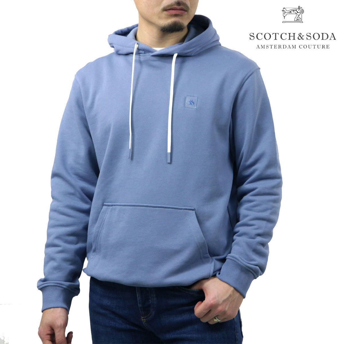 スコッチアンドソーダ メンズ パーカー 正規販売店 SCOTCH&SODA プルオーバー ロゴ フーディー SEASONAL CORE LOGO BADGE REGULAR FIT PULLOVER HOODIE INFINITY 182357 410 53803 64
