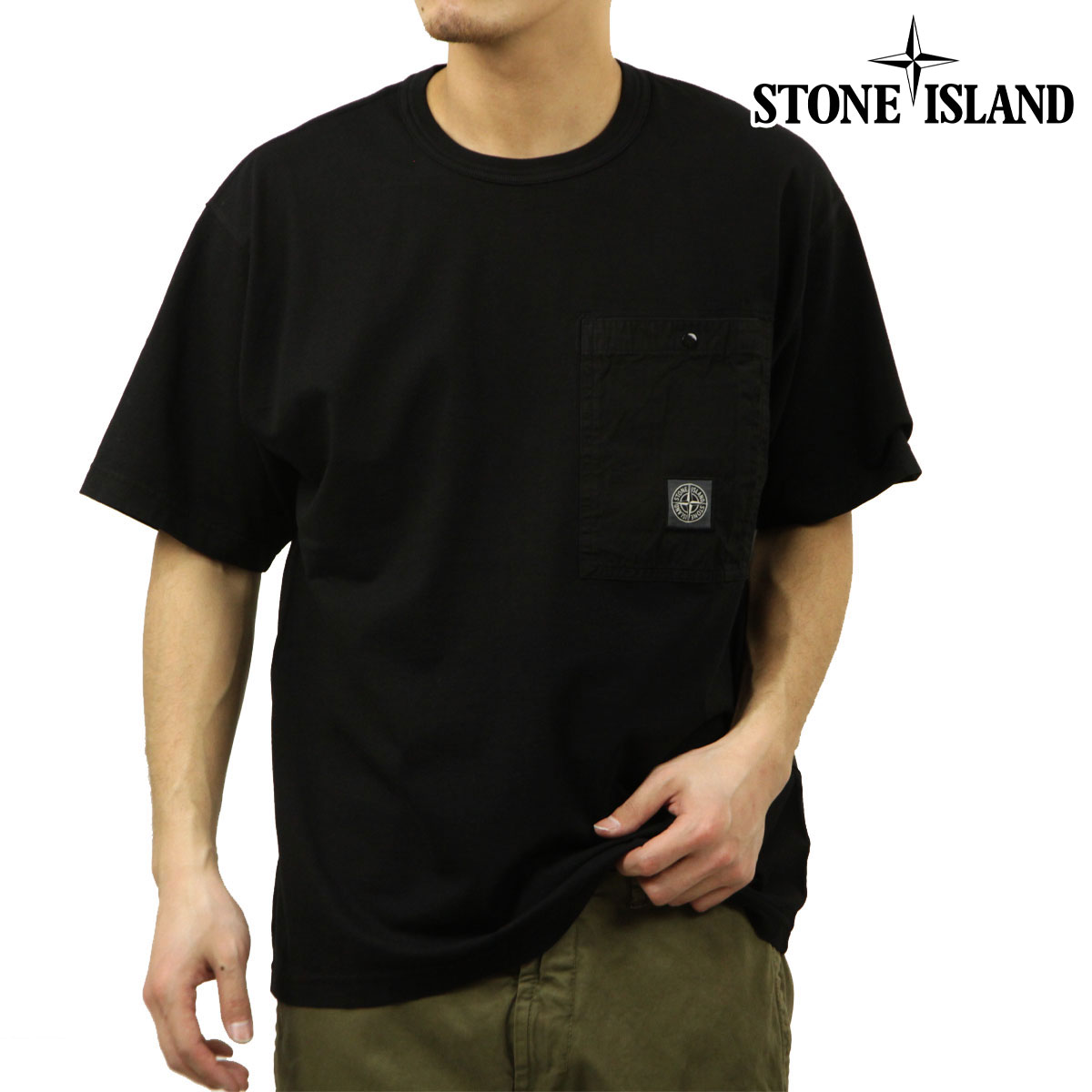 ストーンアイランド メンズ 半袖Tシャツ 正規品 STONE ISLAND クルーネック コットン ポケT COMBED ORGANIC COTTON JERSEY GARMENT DYED SHORT SLEEVE T-SHIRT WITH CHEST PACKET BLACK 2100004 S0115 V0029