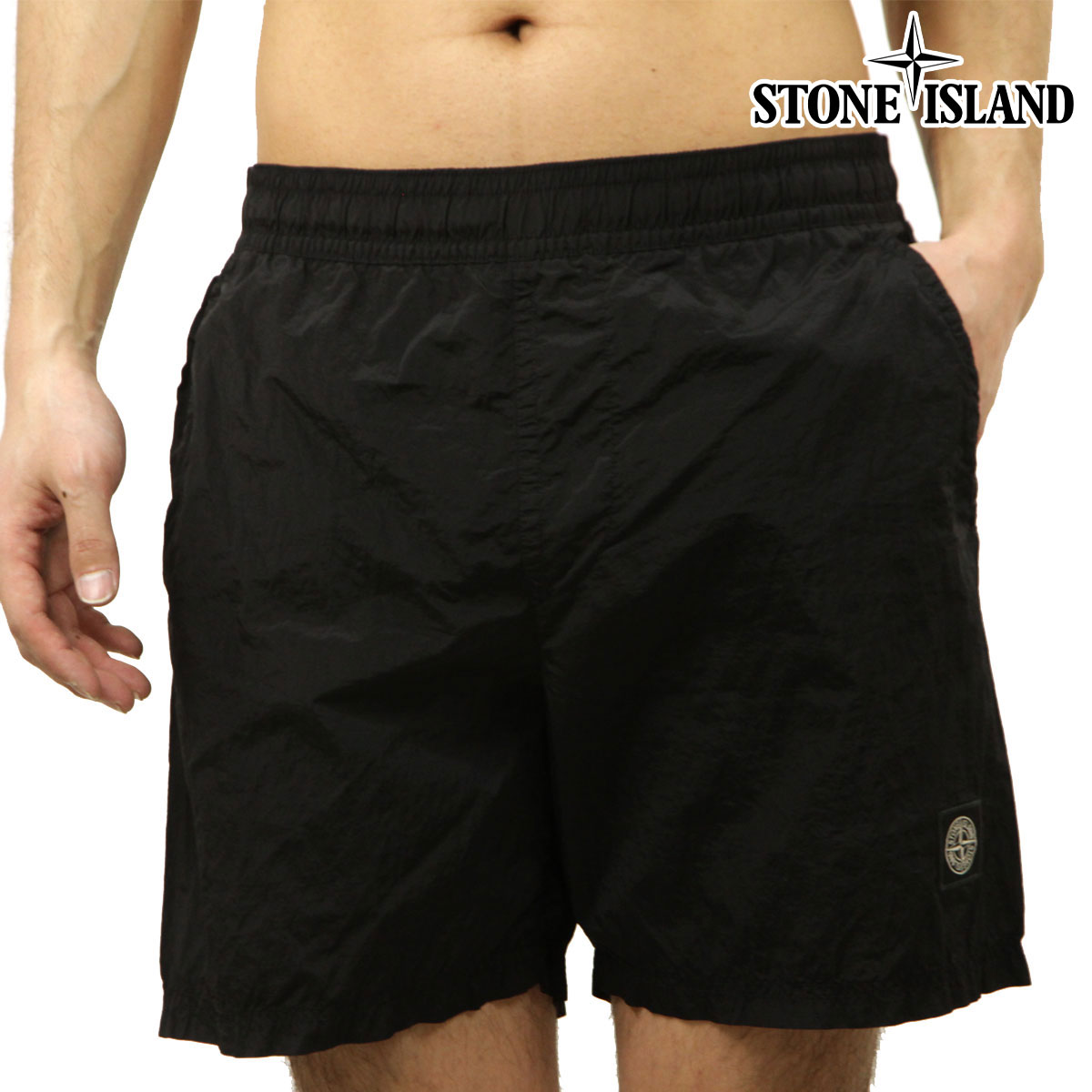 【尖んがり10倍 6/4 20:00～6/11 1:59】 ストーンアイランド メンズ スイムパンツ 定まり品 STONE ISLAND ナイロン ロゴタイプ 水泳着 遊撃手ズボン下 NYLON METAL IN ECONYL REGENERATED NYLON GARMENT DYED SWIM SHORT PANTS BLACK B100004 S0043 V0 父の日 差し上げ物 ラッピング
