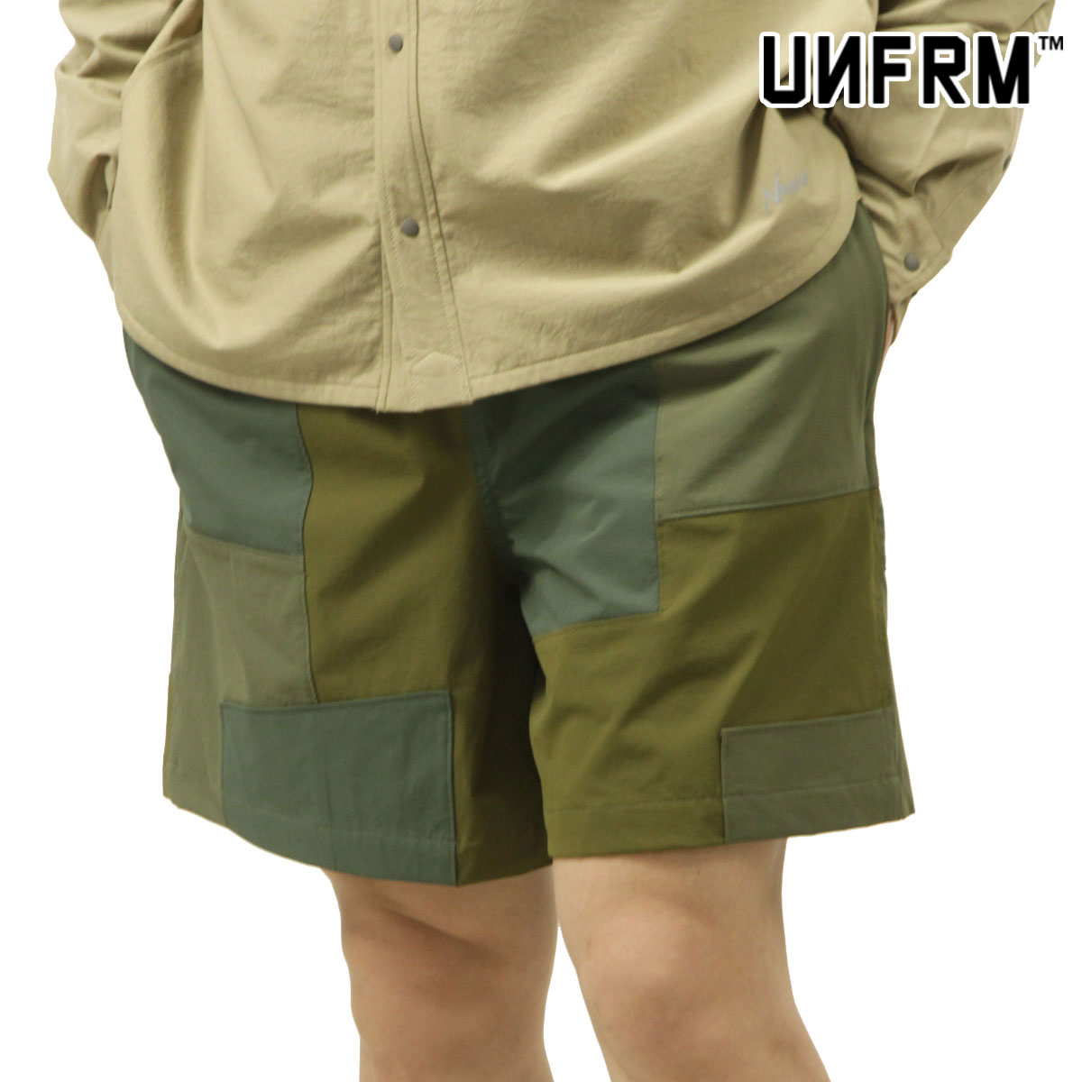 制服 アウトドア 判定基準 メンズ 遊撃手ズボン下 置き目売りわたす店 UNFRM OUTDOOR STANDARD パッチワーク バギーパンツ 2WAY STRETCH PATCHWORK BAGGY SHORT PANTS 7696-OP OLIVE PATCHWORK 父の日 差し上げ物 ラッピング