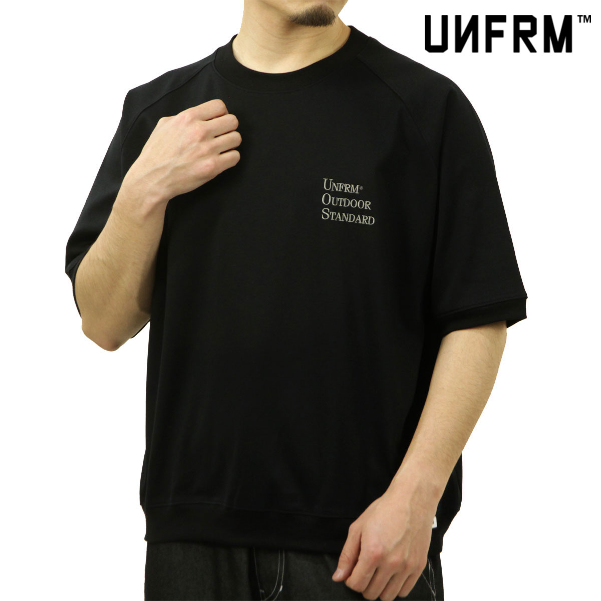 制服 アウトドア 標準尺度 メンズ 半袖ティーシャツ 定め事売りわたす店 UNFRM OUTDOOR STANDARD 労働者の一団のど首 ロゴタイプ UOS EMBROIDERY PONTE RIB 1/2 PULLOVER SHIRT MADE IN JAPAN SS-8410-BK3 BLACK 父の日 差し上げ物 ラッピング