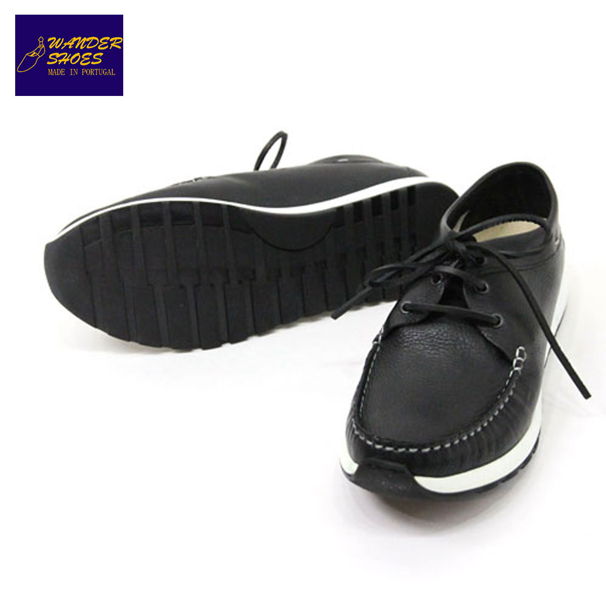 ワンダーシューズ WANDER SHOES 定め事売りわたす店 モカシン MOCCASIN SHOES (LEATHER BLACK) D15S25