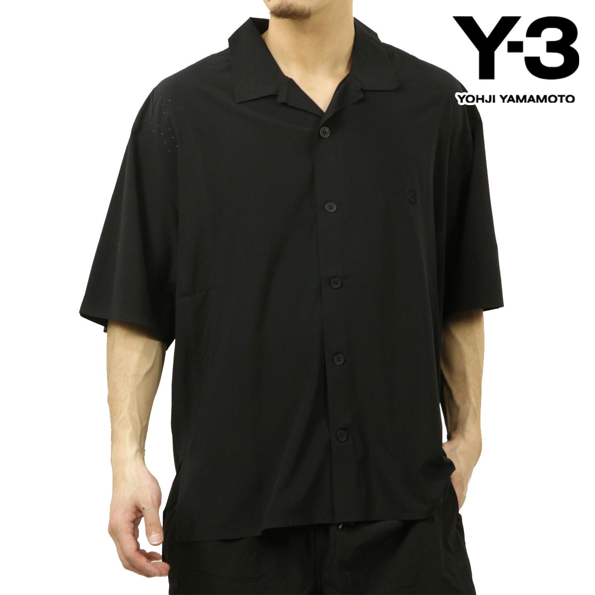 【ポイント10倍 7/19 20:00~7/26 1:59】 ワイスリー メンズ 半袖シャツ 正規品 Y-3 ボタンダウン ロゴ カジュアルシャツ M LT WOV SHIRT BLACK KF6044|ブランド品セレクトショップ MIXON