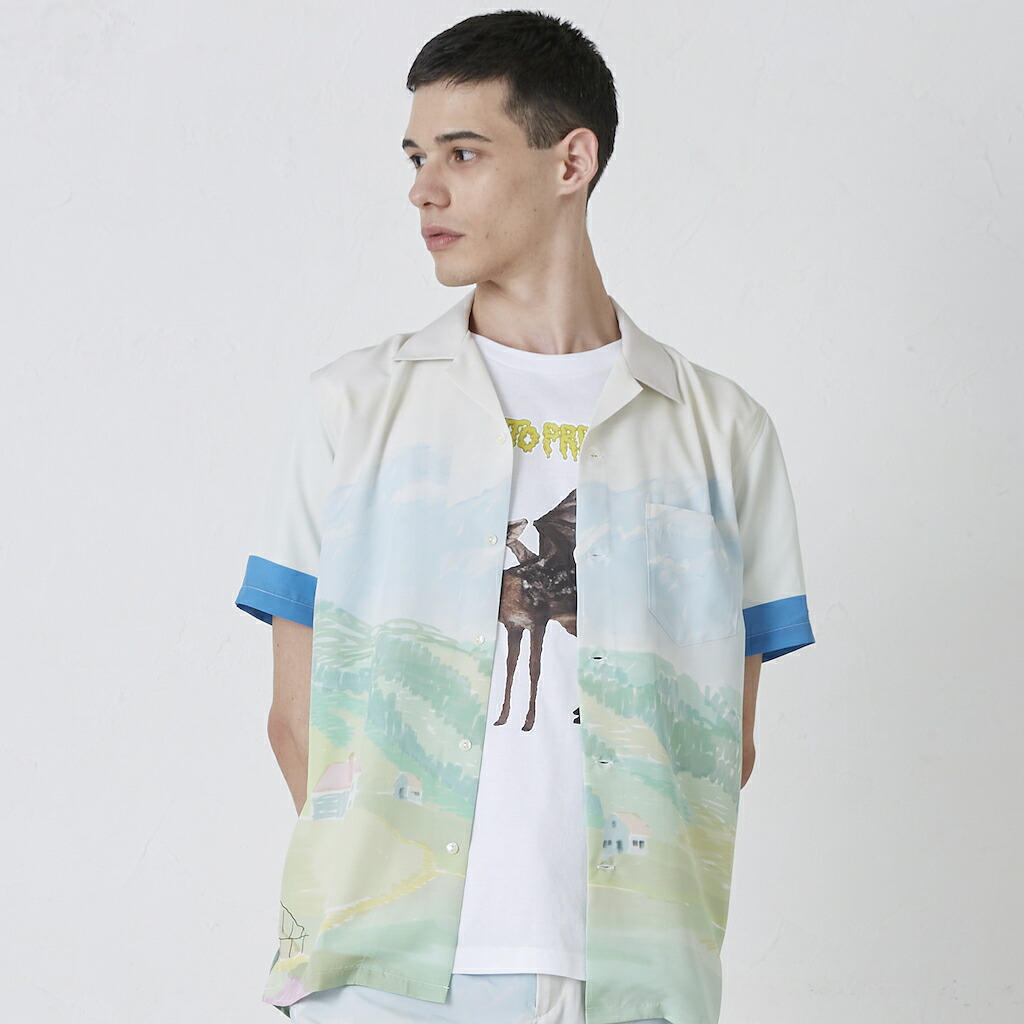 【MAXSIX】　ALOHA SHIRT HIGHLAND GREEN シャツ アロハ メンズ ユニセックス レディース 半袖 全4サイズ S-XL 男性 女性 ポリエステル 3D トリッピー アート かわいい プレゼント ギフト 彼氏 旦那 クーポン お買い物マラソン｜MIKIO ART