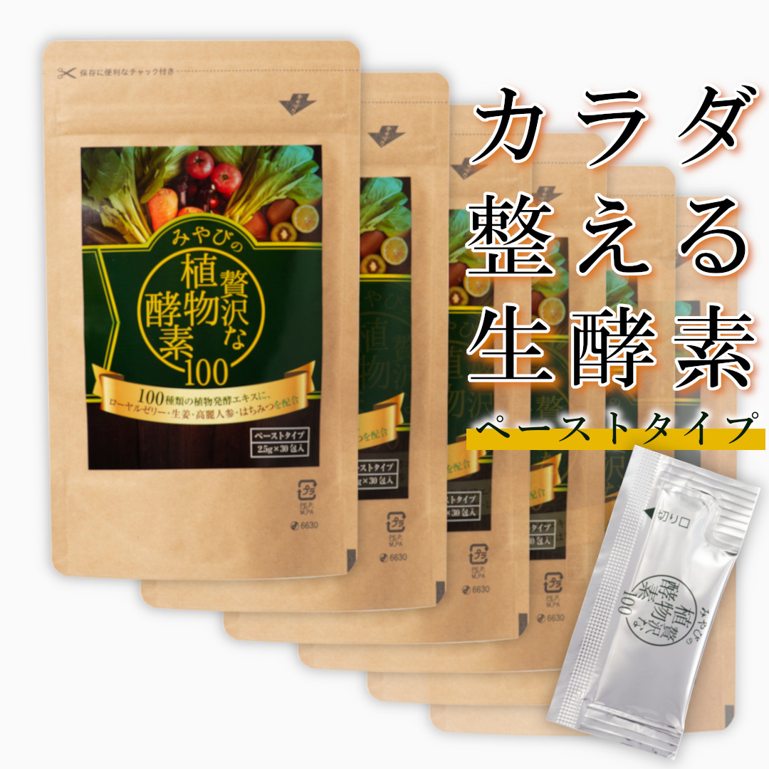 ★☆ポイント10倍 7/26 01:59まで☆【送料無料｜ 酵素ペースト 個包装 】みやびの贅沢な植物酵素100 &times;6袋セット 約半年分【健やかな毎日に】 ペースト プルーン味 食物酵素 発酵食品 乳酸菌 オリゴ糖 黒酢 ローヤルゼリー 高麗人参 ヒハツ 腸 消化酵素｜みやびオンラインショップ