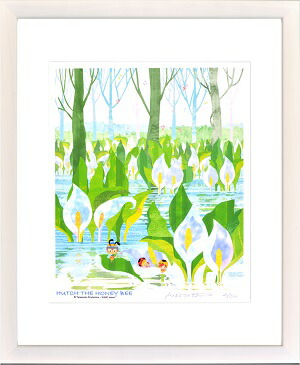 【はりたつお】 「水芭蕉 雪解に咲く白い妖精」 絵画 アートパネル インテリア 額装品 プレゼント 四つ切