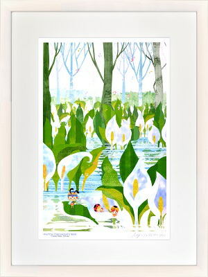 【はりたつお】 「水芭蕉　雪解けに咲く白い妖精」 絵画 アートパネル インテリア 額装品 プレゼント 大全紙