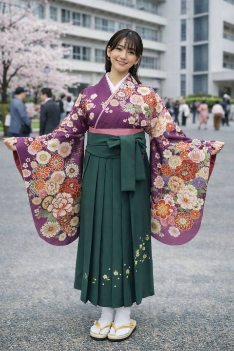 【レンタル】小学生 卒業式 袴 女の子 紋付き袴 フルセット 往復送料無料 赤紫地 牡丹 柄No.324