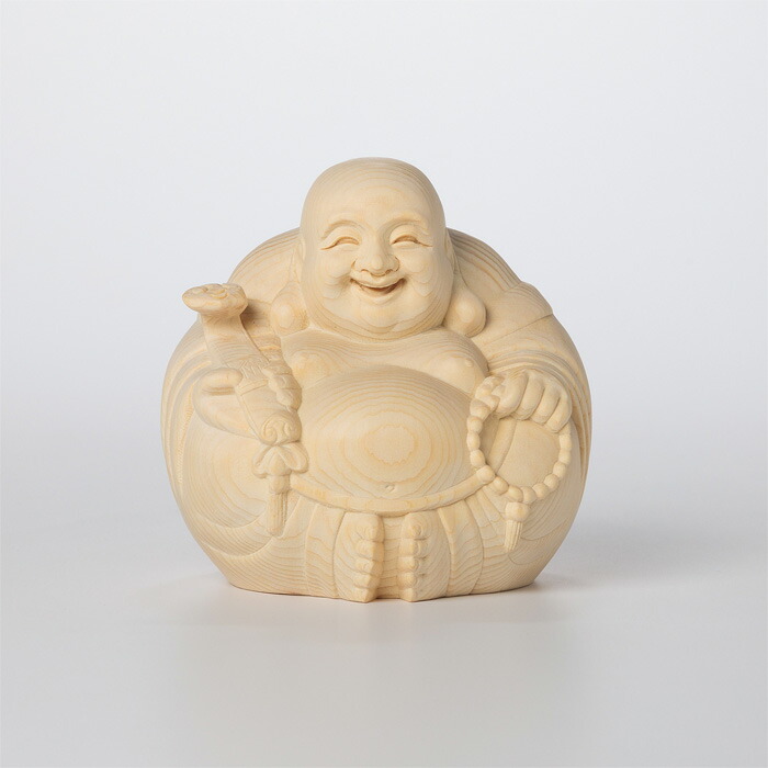 【 伊勢 宮忠 】【 木彫 丸布袋 桧 11cm No.10 】幅11cm 奥行き10.5cm 高さ10.9cm 神具 神棚 七福神 置物 木彫 布袋尊 布袋様 彫刻 上彫 福徳円満 開運 運気上昇 金運 商売繁盛 家内安全 子宝 安産