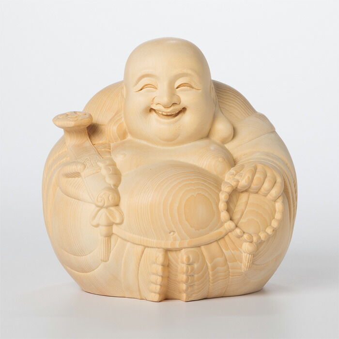 【 伊勢 宮忠 】【 木彫 丸布袋 桧 13cm No.11 】幅13cm 奥行き12.4cm 高さ13cm 神具 神棚 七福神 置物 木彫 布袋尊 布袋様 彫刻 上彫 福徳円満 開運 運気上昇 金運 商売繁盛 家内安全 子宝 安産
