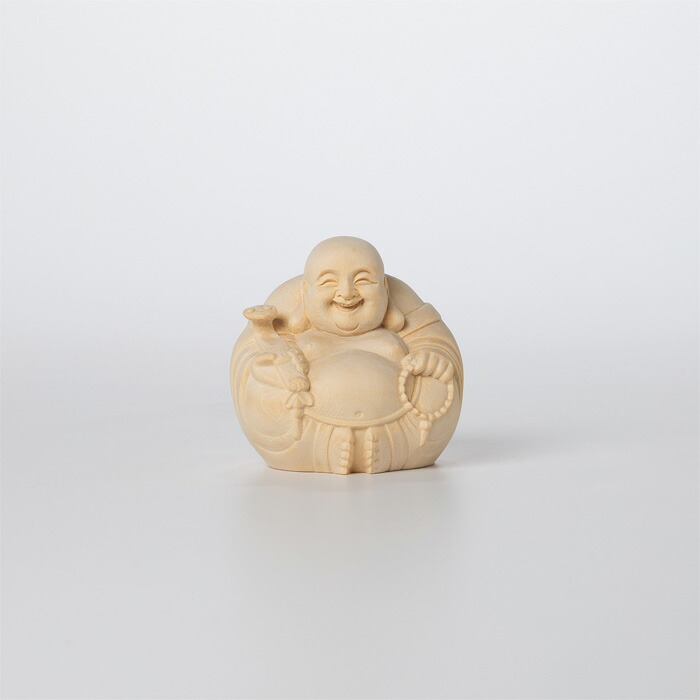 【 伊勢 宮忠 】【 木彫 丸布袋 桧 7cm No.8 】幅7cm 奥行き6.7cm 高さ7cm 神具 神棚 七福神 置物 木彫 布袋尊 布袋様 彫刻 上彫 福徳円満 開運 運気上昇 金運 商売繁盛 家内安全 子宝 安産